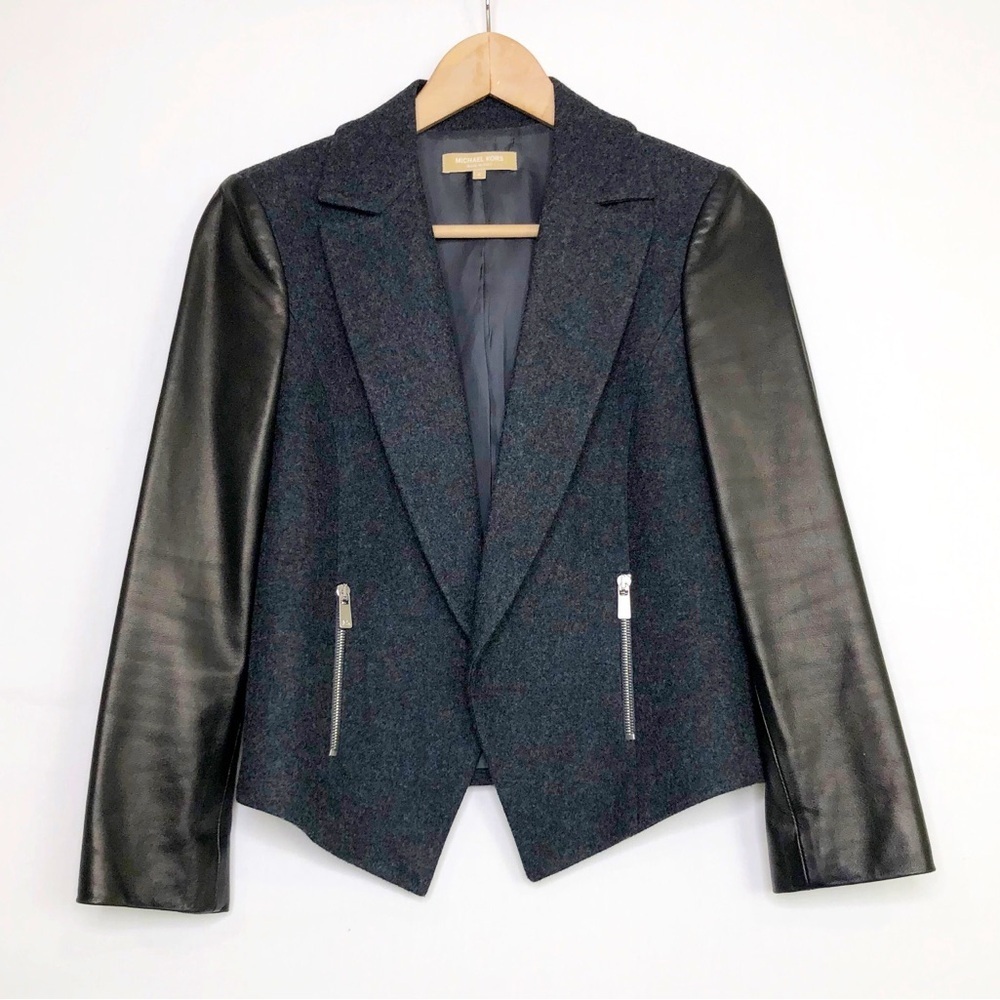 Michael Kors Black and Gray Mixed media Open closure Jacket